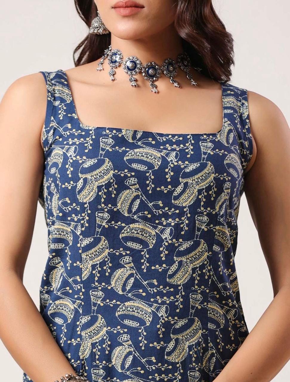 Navy Blue Printed Kurta Set for Women
