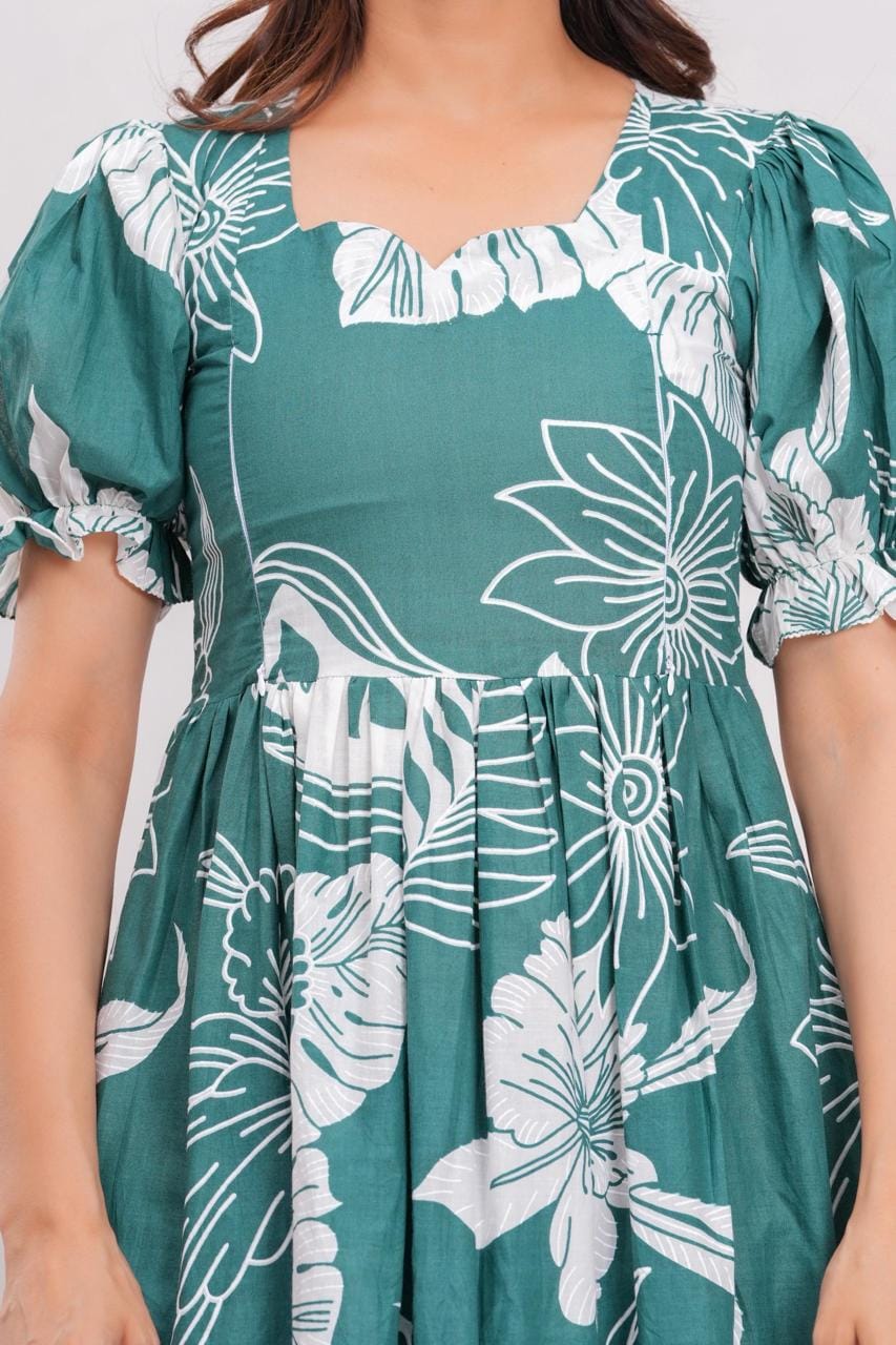 Teal Green Floral Printed Maternity Midi Dress