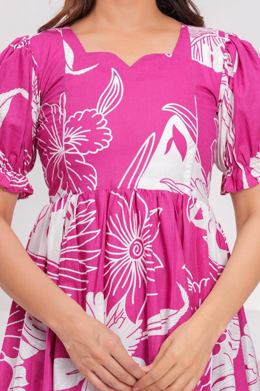 Bright Pink Floral Printed Maternity Midi Dress