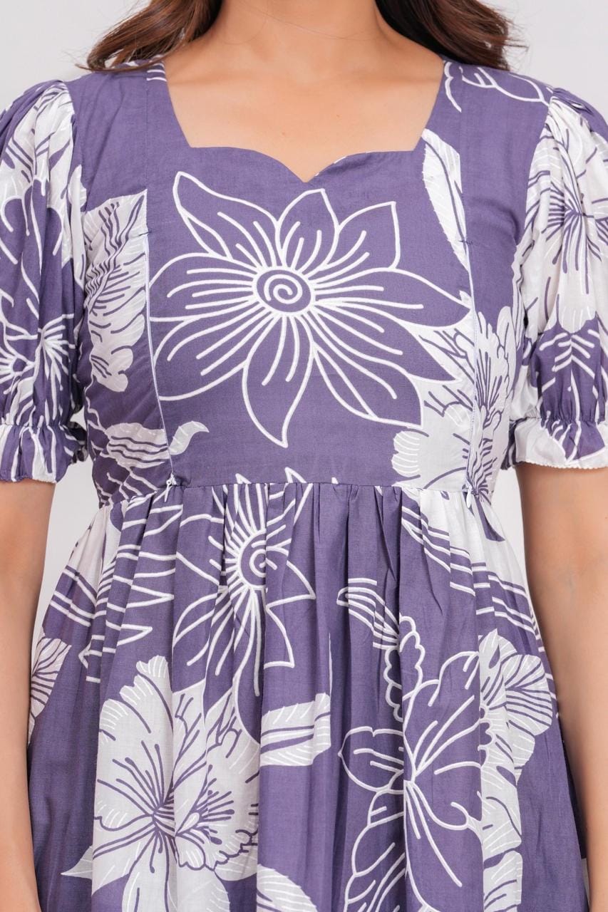 Purple Floral Printed Maternity Midi Dress
