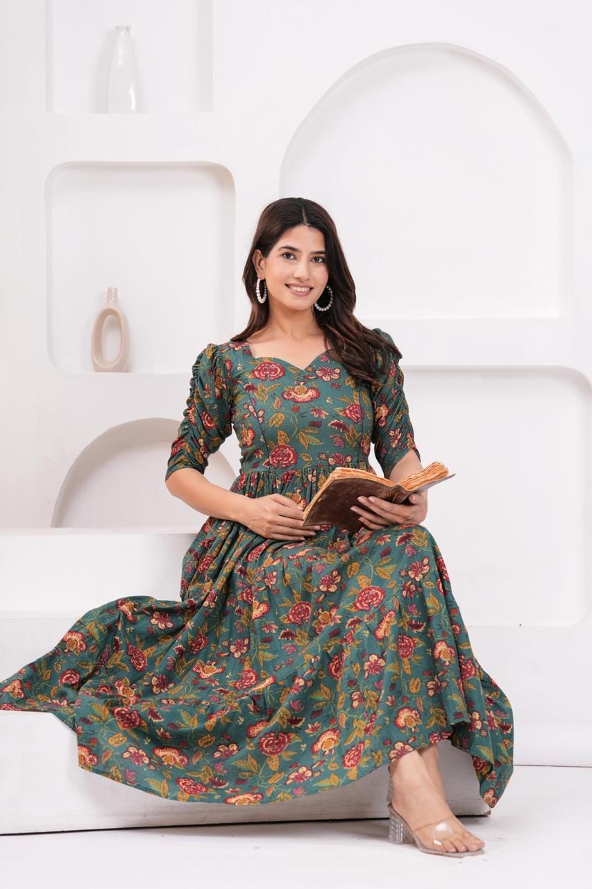 Dark Teal Floral Printed Maternity Maxi Dress