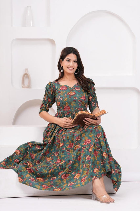 Dark Teal Floral Printed Maternity Maxi Dress