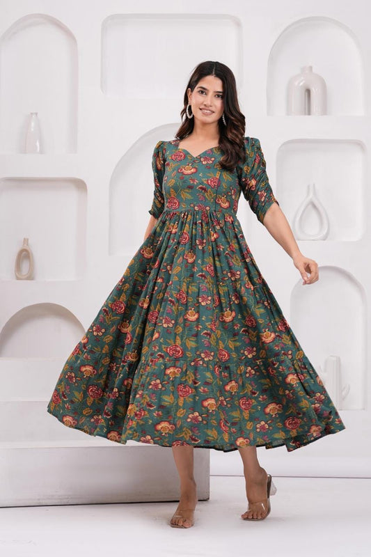 Dark Teal Floral Printed Maternity Maxi Dress
