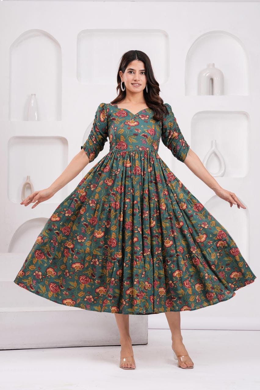 Dark Teal Floral Printed Maternity Maxi Dress
