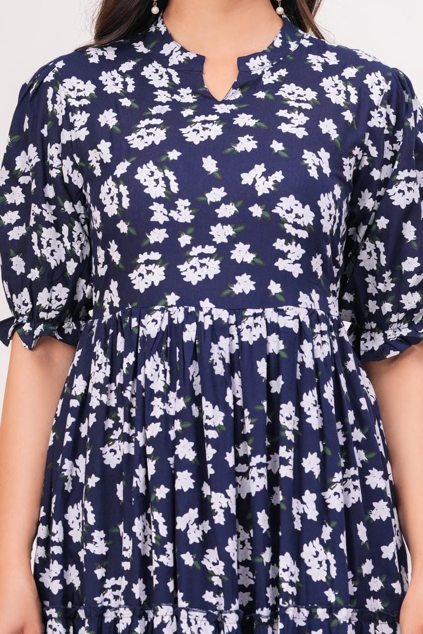 Navy Blue Floral Printed Maternity Maxi Dress