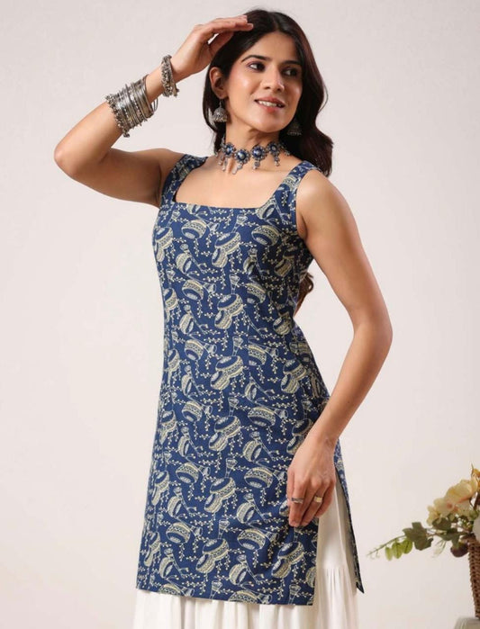 Navy Blue Printed Kurta Set for Women