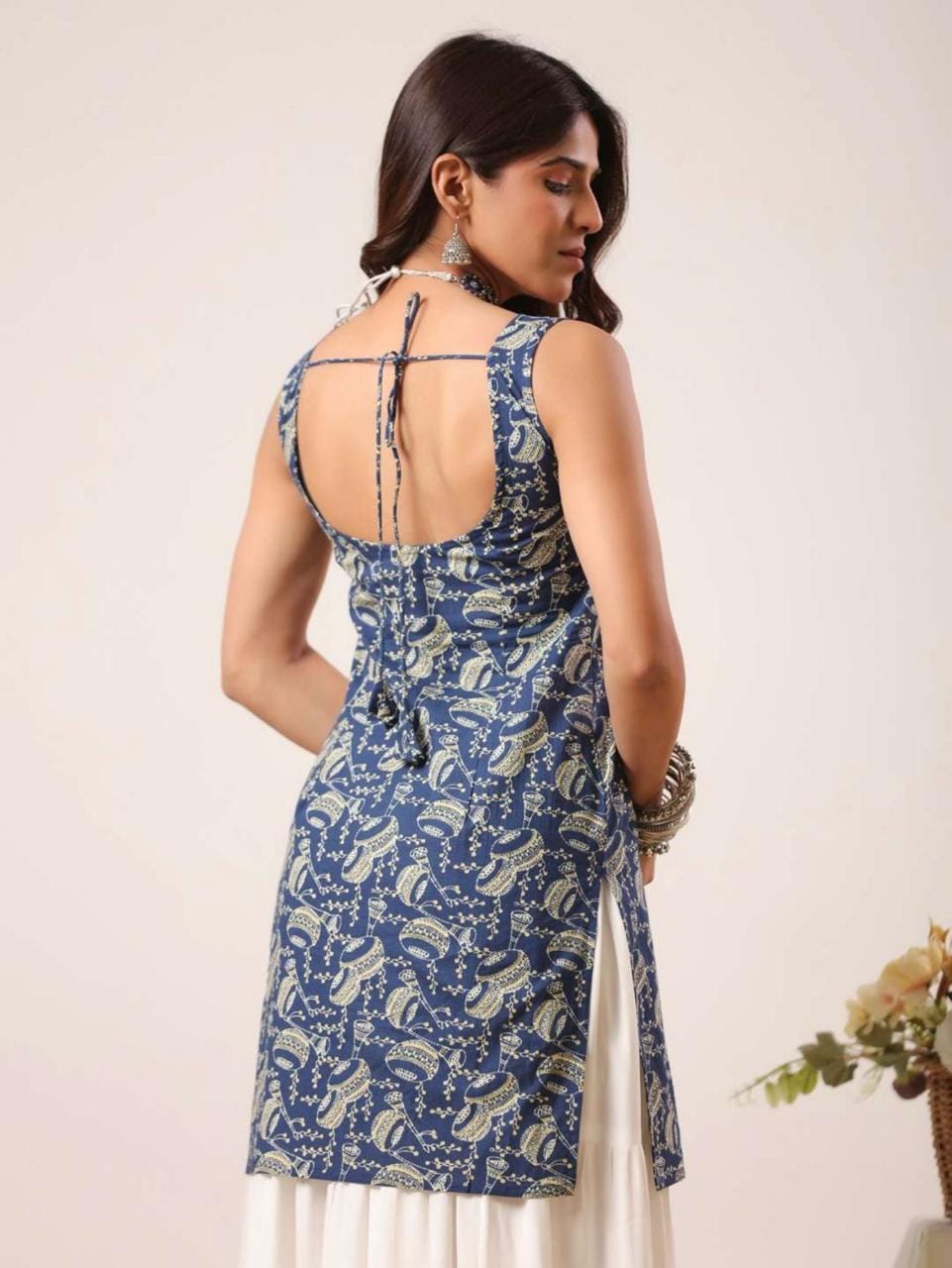 Navy Blue Printed Kurta Set for Women