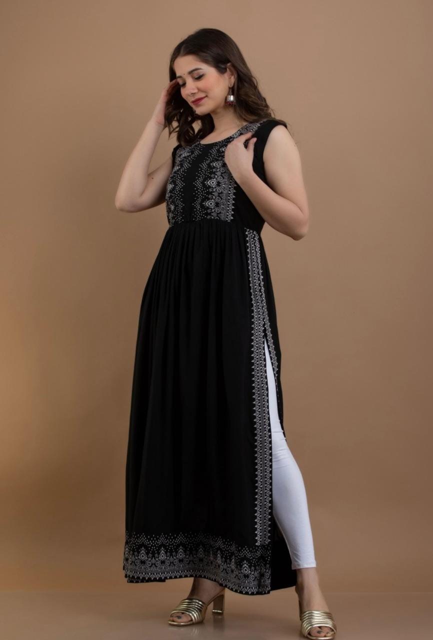 Navy Blue Printed Ethnic Maxi Dress for Women