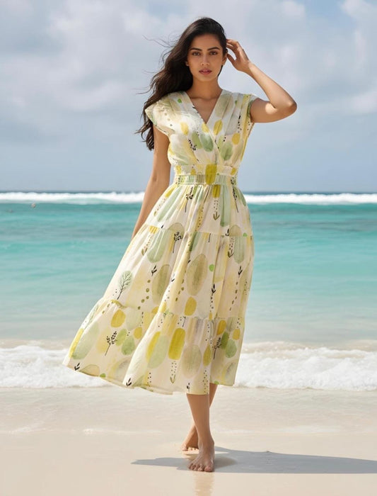 Yellow Floral Printed Summer Dress