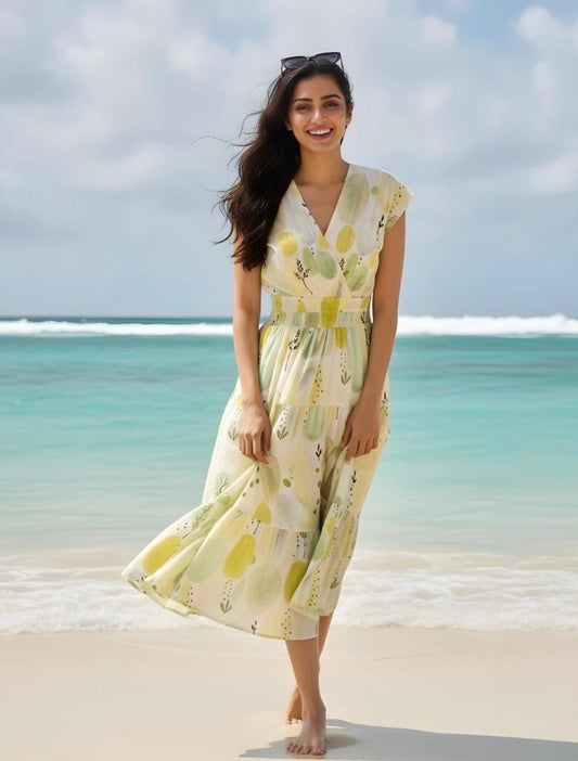 Yellow Floral Printed Summer Dress