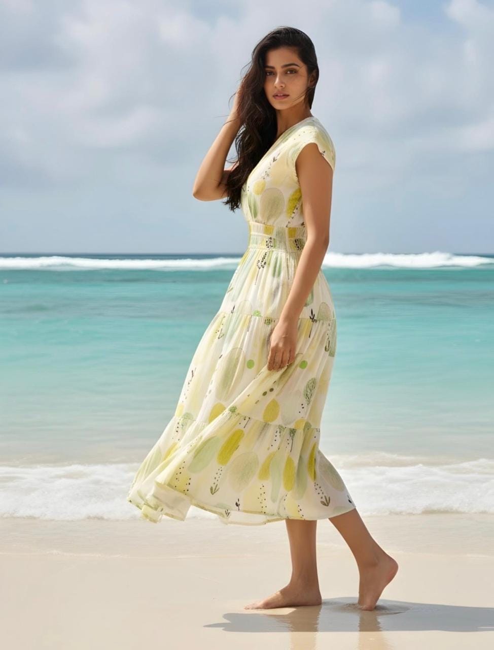 Yellow Floral Printed Summer Dress